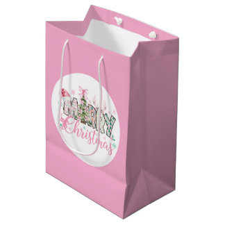 Sacola Para Presentes Média Natal Rosa