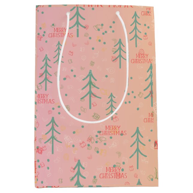 Sacola Para Presentes Média Natal Rosa Fofo (Frente)