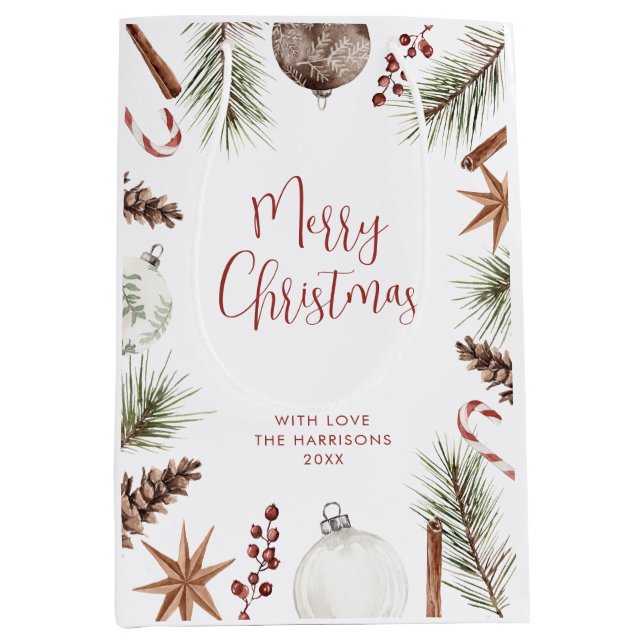 Sacola Para Presentes Média Natal Rústico  (Frente)