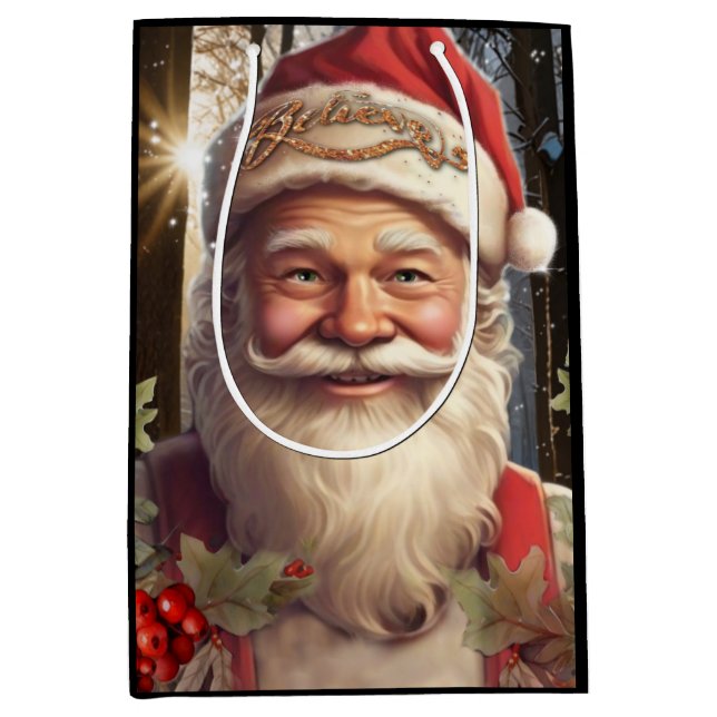 Sacola Para Presentes Média Natal Santa Claus Snowland (Frente)