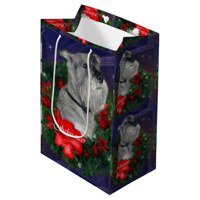 Sacola Para Presentes Média Natal Standard Schnauzer (Frente inclinada)