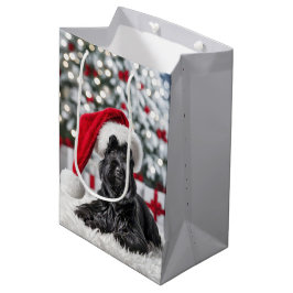 Sacola Para Presentes Média Natal - Terrier no White Rug