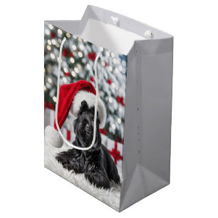 Sacola Para Presentes Média Natal - Terrier no White Rug