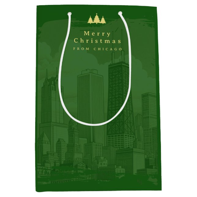 Sacola Para Presentes Média Natal Verde Dourado Personalizado (Frente)