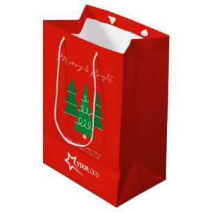 Sacola Para Presentes Média Natal Vermelho do Logotipo de Negócios Personaliza