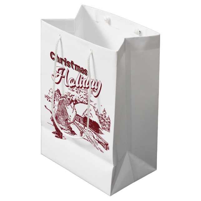 Sacola Para Presentes Média Natal Vintage Feriado  (Frente inclinada)