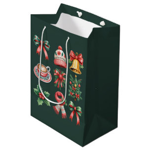 Sacola Para Presentes Média Natal Vintage Préppy Festa Coquette Laço Xmas