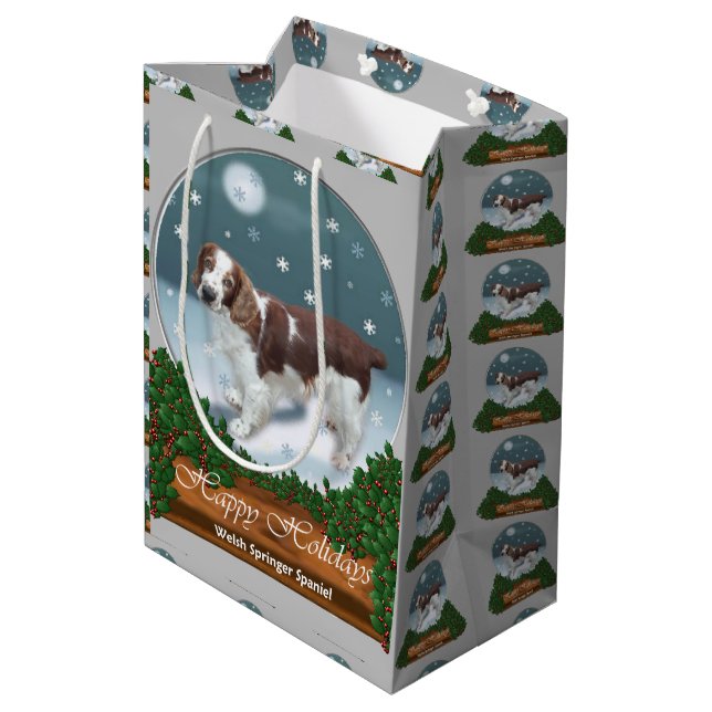 Sacola Para Presentes Média Natal Welsh Springer Spaniel (Verso inclinado)