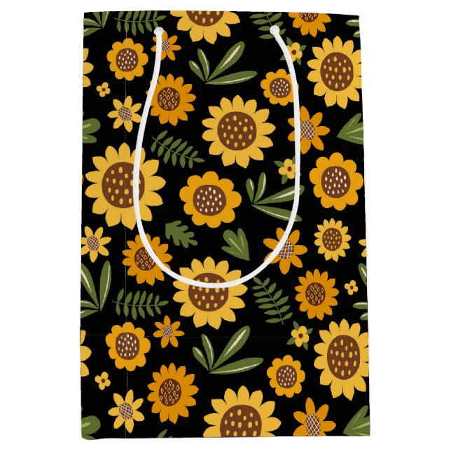 Sacola Para Presentes Média Natureza Cair Girassol (Frente)