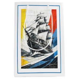Sacola Para Presentes Média Navio à Vela Geométrico Moderno