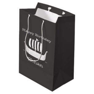 Sacola Para Presentes Média Navio de Viagem/barco largo com cor de fundo perso