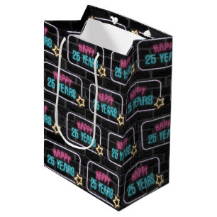 Sacola Para Presentes Média Neon 25 Birthday Sign On Brick Medium Gift Bag