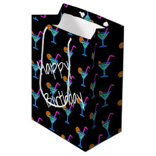 Sacola Para Presentes Média Neon Birthday Coctail Em Preto