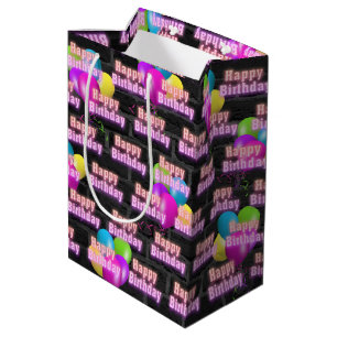 Sacola Para Presentes Média Neon Birthday e balões no Brick Medium Gift Ba