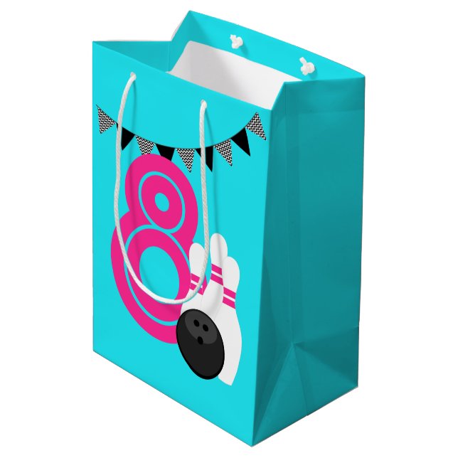 Sacola Para Presentes Média Neon Blue Boliche Birthday Gift Bag (Verso inclinado)