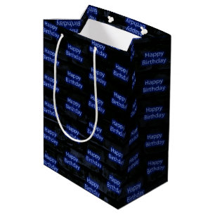 Sacola Para Presentes Média Neon Blue Happy Birday No Brick