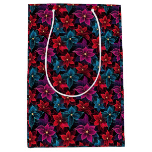 Sacola Para Presentes Média Neon Christmas Poinsettias