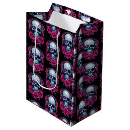 Sacola Para Presentes Média Néon Cyber Death Skull e Rosas Black