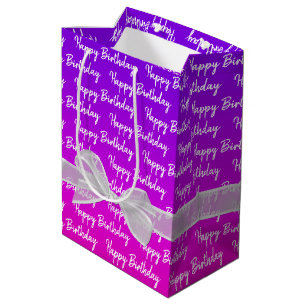 Sacola Para Presentes Média Neon Happy Birday com Arco Branco