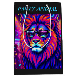 Sacola Para Presentes Média Neon Lion Party Animal – Colourful Retro Graphic