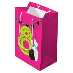 Sacola Para Presentes Média Neon Pink Boliche Birthday Gift Bag