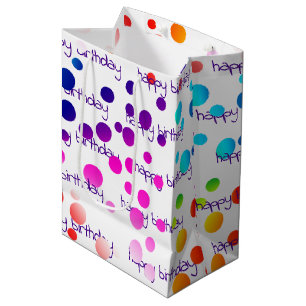 Sacola Para Presentes Média Neon Rainbow Birthday Bolinhas