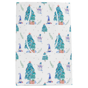 Sacola Para Presentes Média Neve Aquarela Árvores de Natal Frost