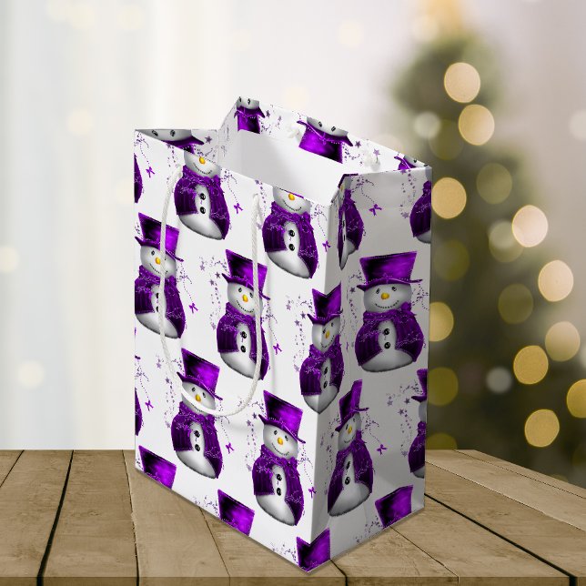 Sacola Para Presentes Média Neve no Natal Elegante de Veludo Roxo (Criador carregado)