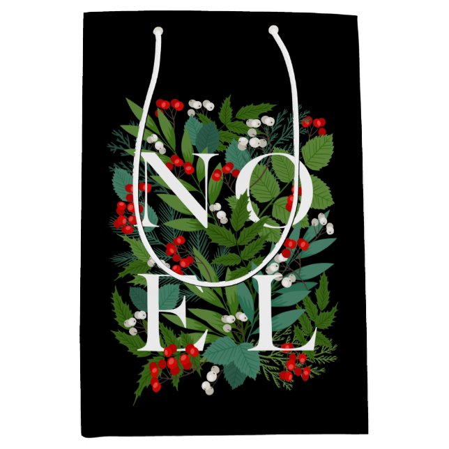 Sacola Para Presentes Média NOEL Greenery Berries Natal Negro (Frente)