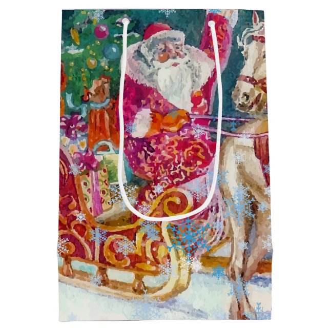 Sacola Para Presentes Média Noite de Natal de Cavalo Magro de papais noeis (Verso)