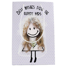 Sacola Para Presentes Média Noiva Boneco em Corações de Lavanda