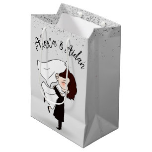 Sacola Para Presentes Média Noiva e noiva em Silver Confetti