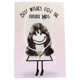 Sacola Para Presentes Média Noiva em desenho simplificado de menina sobre cora