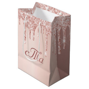Sacola Para Presentes Média Noiva glitter rosa dourado rosa brilho casamento