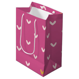 Sacola Para Presentes Média Noivado de Corações Dourados Rosa-Chic