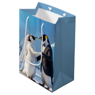 Sacola Para Presentes Média Noivos Pinguins Dançantes