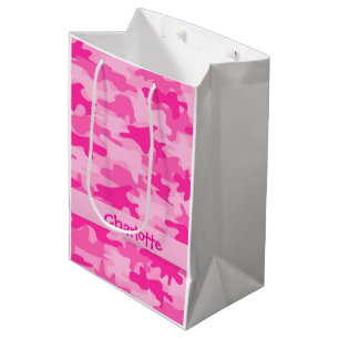Sacola Para Presentes Média Nome cor-de-rosa fúcsia da camuflagem