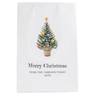 Sacola Para Presentes Média Nome da família da árvore de Natal minimalista ano