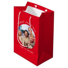 Sacola Para Presentes Média Nome da família de fotos personalizada Feliz Natal
