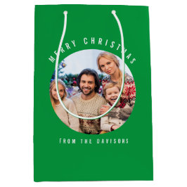 Sacola Para Presentes Média Nome da família de fotos personalizada Feliz Natal