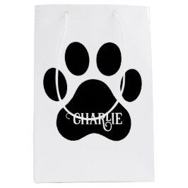 Sacola Para Presentes Média Nome da Pata do Cachorro Design Silhueta