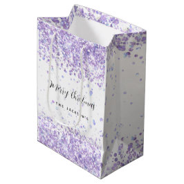 Sacola Para Presentes Média Nome de brilho de violeta branca de Natal