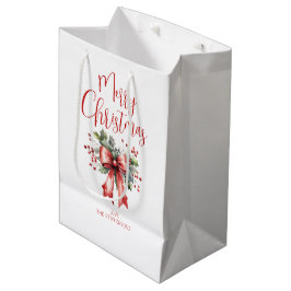 Sacola Para Presentes Média Nome do Arco Holly do Script de Feliz Natal Modern