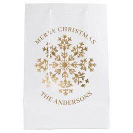 Sacola Para Presentes Média Nome do Floco de Neve Dourado Natal