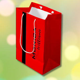 Sacola Para Presentes Média Nome do Na moda Personalizado Vermelho e Preto