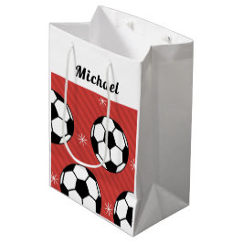 Sacola Para Presentes Média Nome do Red Soccer Strike Festivo Ball & Snow Boys