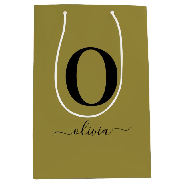 Sacola Para Presentes Média Nome do Script Monograma Personalizado Dourado E P (Frente)