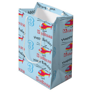 Sacola Para Presentes Média Nome e Idade do Helicóptero de Voo Bonito