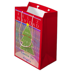 Sacola Para Presentes Média Nome e mensagem personalizados "Feliz Navidad"