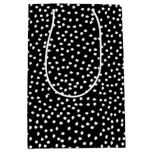 Sacola Para Presentes Média Nome Moderno de Bolinhas em Branco e Preto